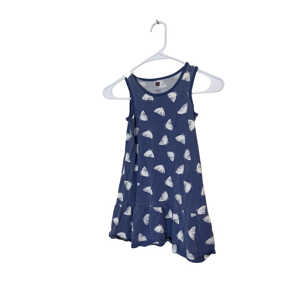 Tea Collection Dress Girls 6 Blue Floral Tank Ruffle Hem Cotton Summer